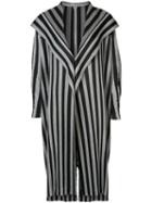 Pleats Please By Issey Miyake - Striped Coat - Women - Polyester - 5, Black, Polyester