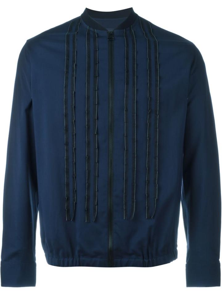 Lanvin Zipped Up Striped Over Shirt, Men's, Size: 39, Blue, Spandex/elastane/viscose