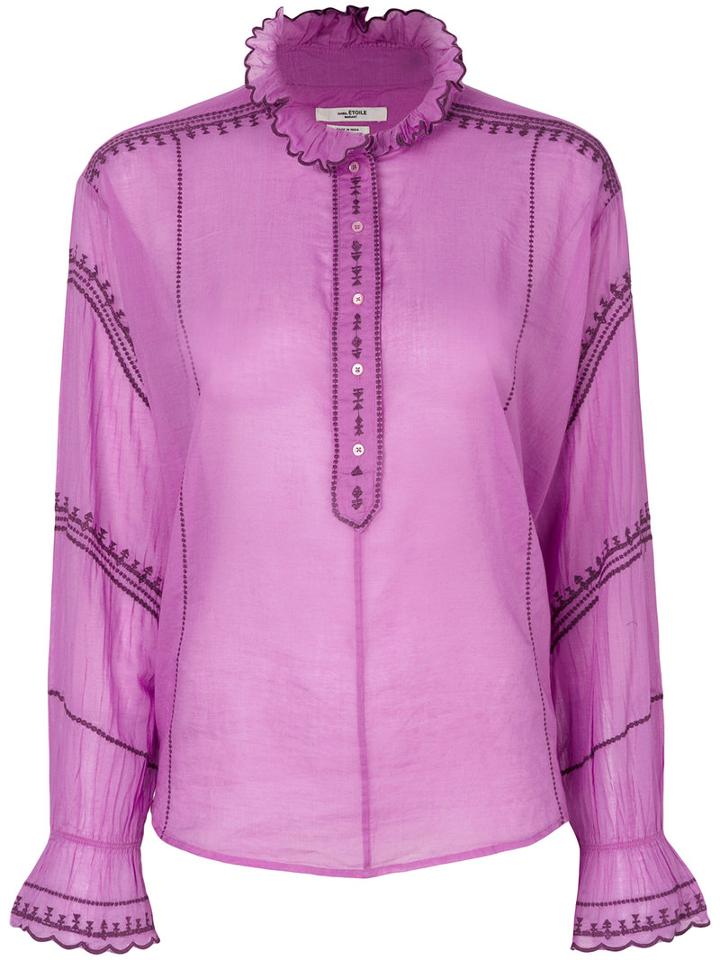 Isabel Marant Étoile - Ruffled Neck Blouse - Women - Cotton - 40, Pink/purple, Cotton