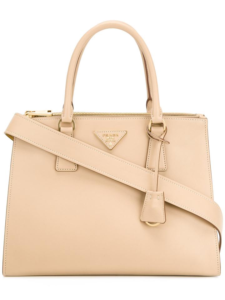 Prada - Logo Plaque Tote - Women - Calf Leather - One Size, Women's, Nude/neutrals, Calf Leather