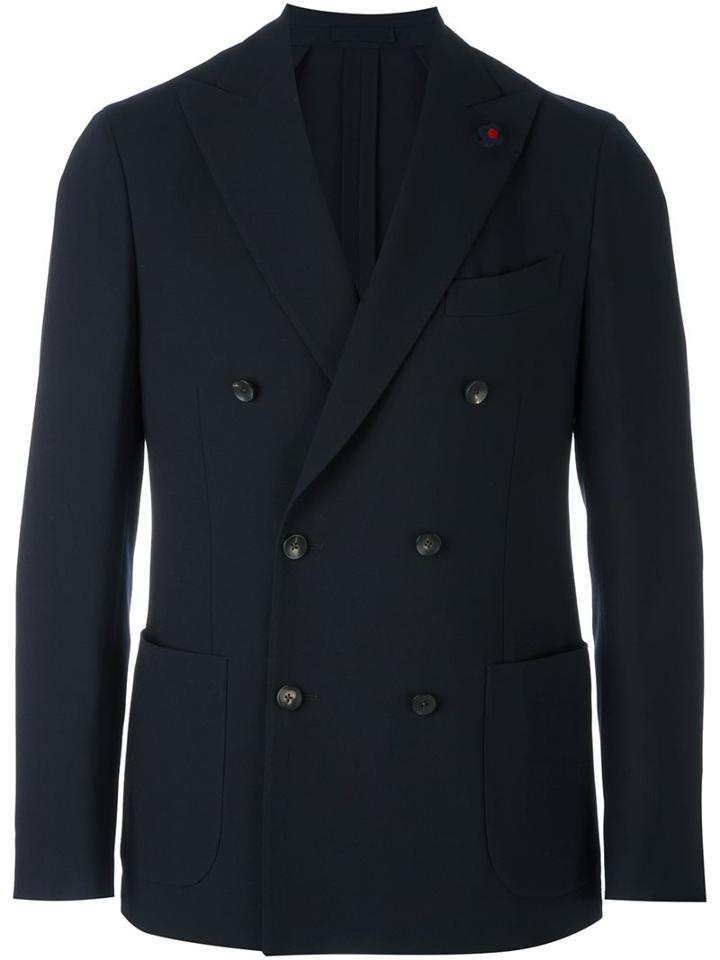 Lardini Double Breasted Jacket, Men's, Size: 54, Blue, Cupro/viscose/wool