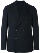 Lardini Double Breasted Jacket, Men's, Size: 54, Blue, Cupro/viscose/wool
