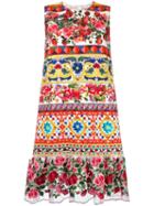 Dolce & Gabbana Mambo Print Peplum Dress, Women's, Size: 44, Pink, Cotton/spandex/elastane/polyester/viscose