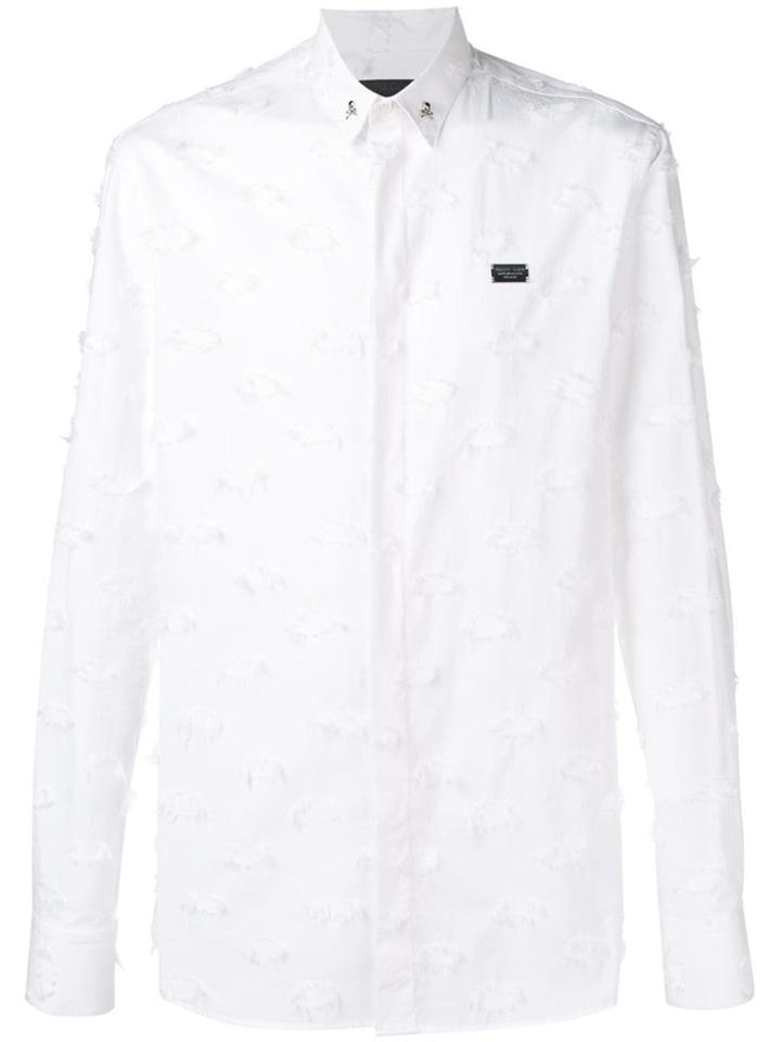 Philipp Plein Collar Skull Distressed Shirt - White