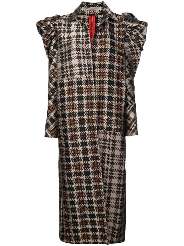 Silvia Tcherassi Checked Puffed Shoulder Coat - Brown