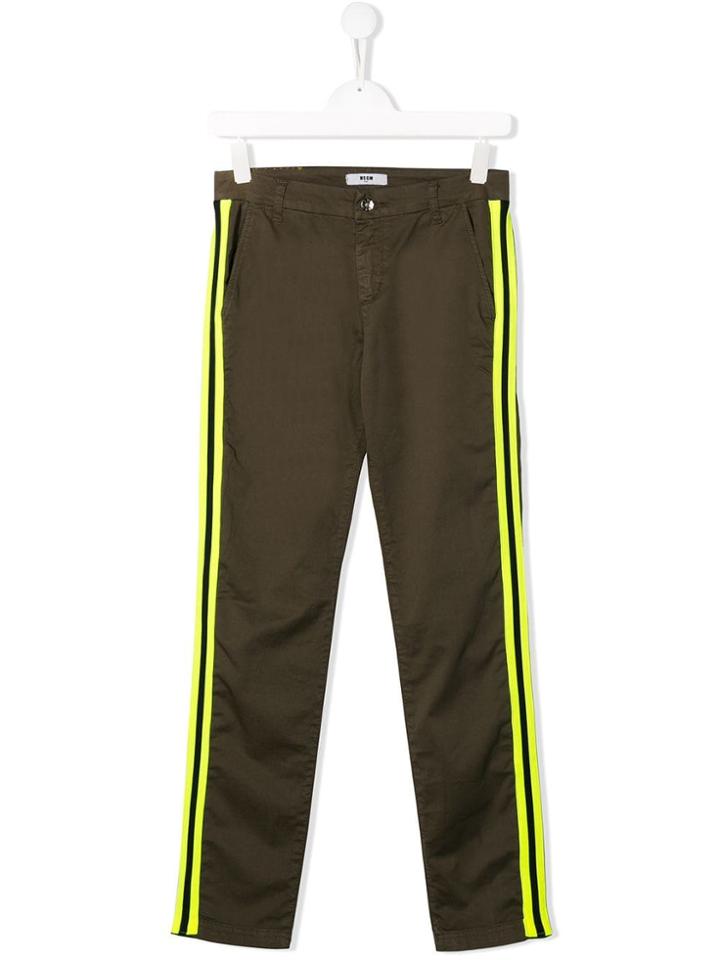Msgm Kids Teen Side Stripe Trousers - Green