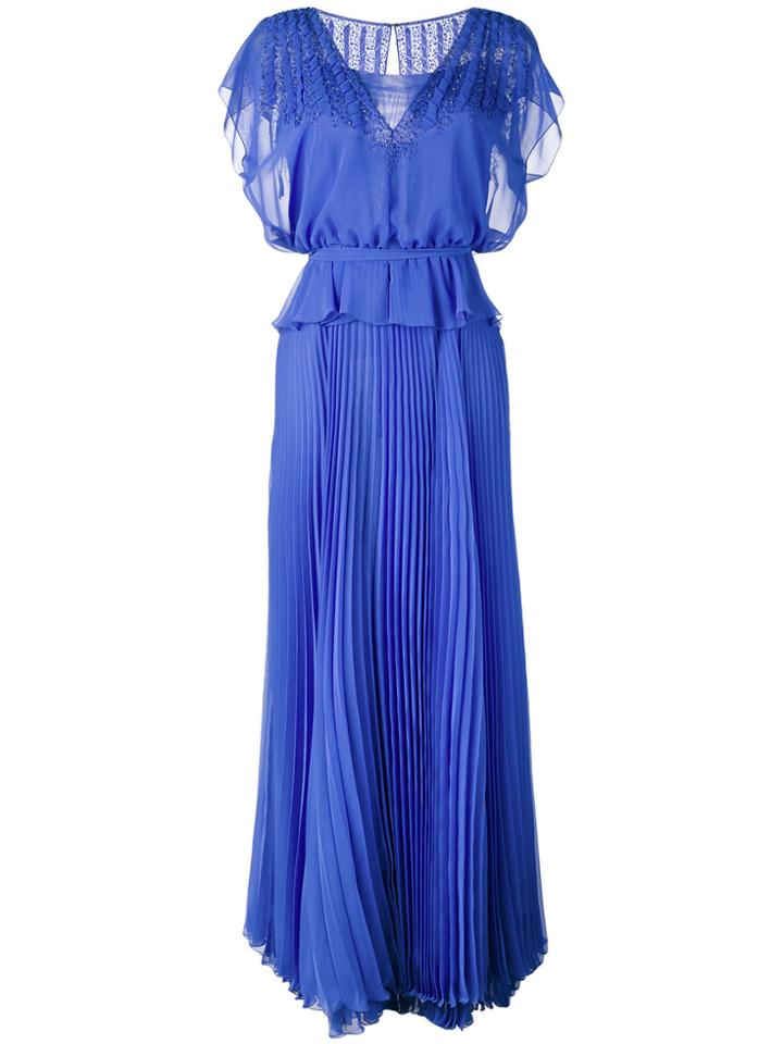 Talbot Runhof Pleated Skirt Layered Gown - Blue