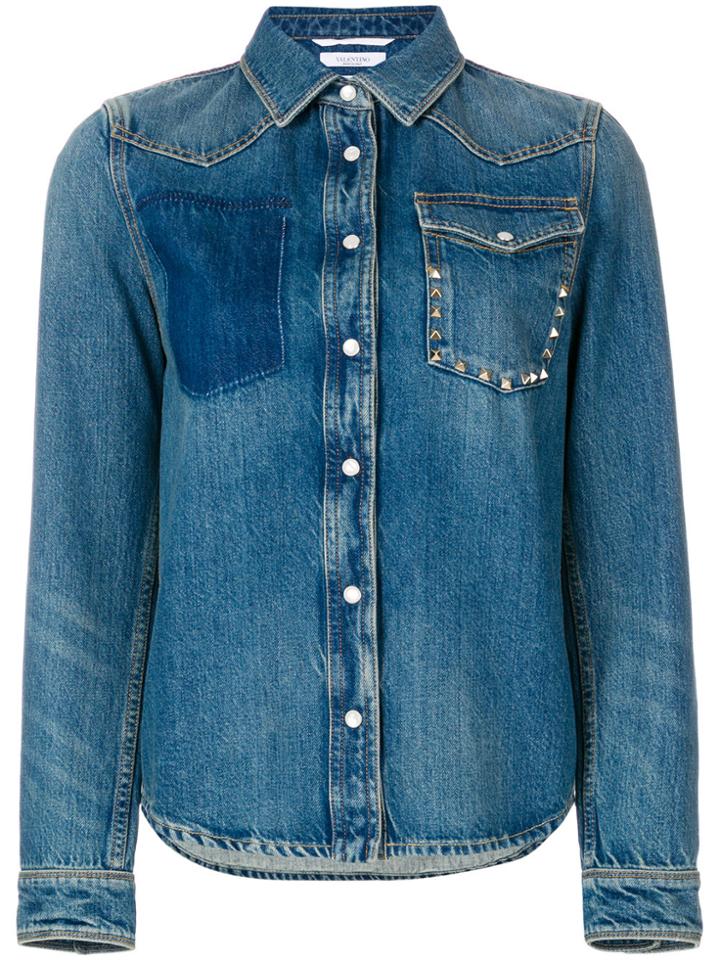 Valentino Rockstud Pocket Denim Shirt - Blue