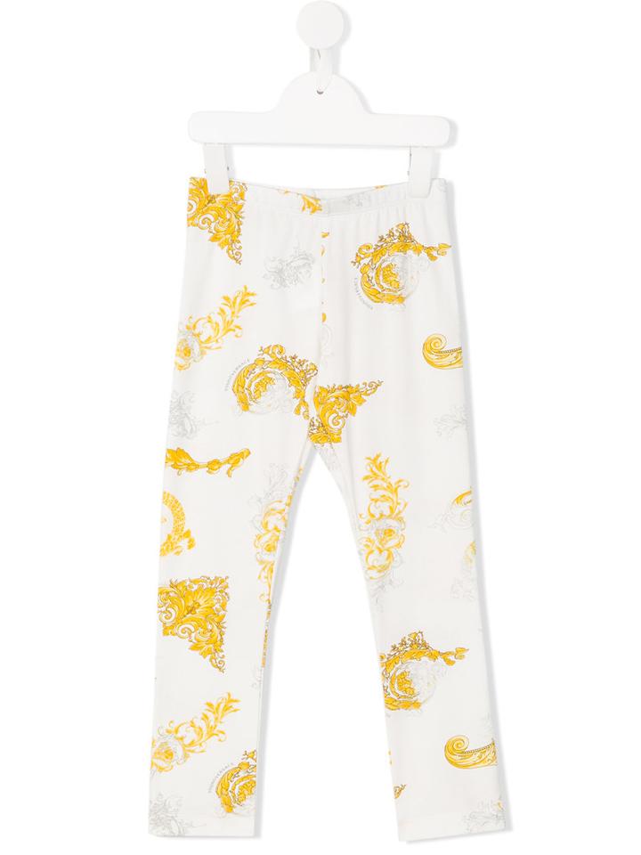 Young Versace Printed Leggings, Girl's, Size: 10 Yrs, White