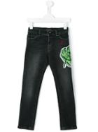 Dolce & Gabbana Kids - Palm Leaf Appliqué Jeans - Kids - Cotton/spandex/elastane - 5 Yrs, Toddler Boy's, Black