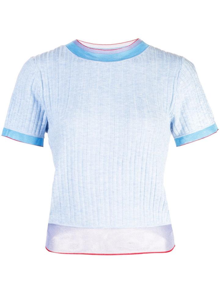 I-am-chen Round Neck Knit Top - Blue