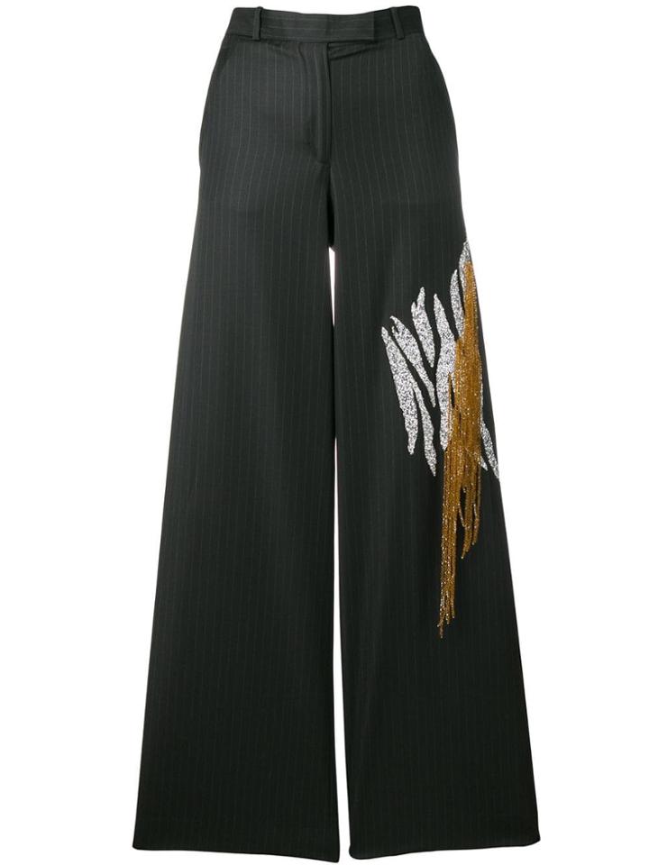 Each X Other Fringed Embellished Pinstripe Loose Pants - Black