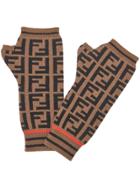 Fendi Ff Motif Fingerless Gloves - Brown
