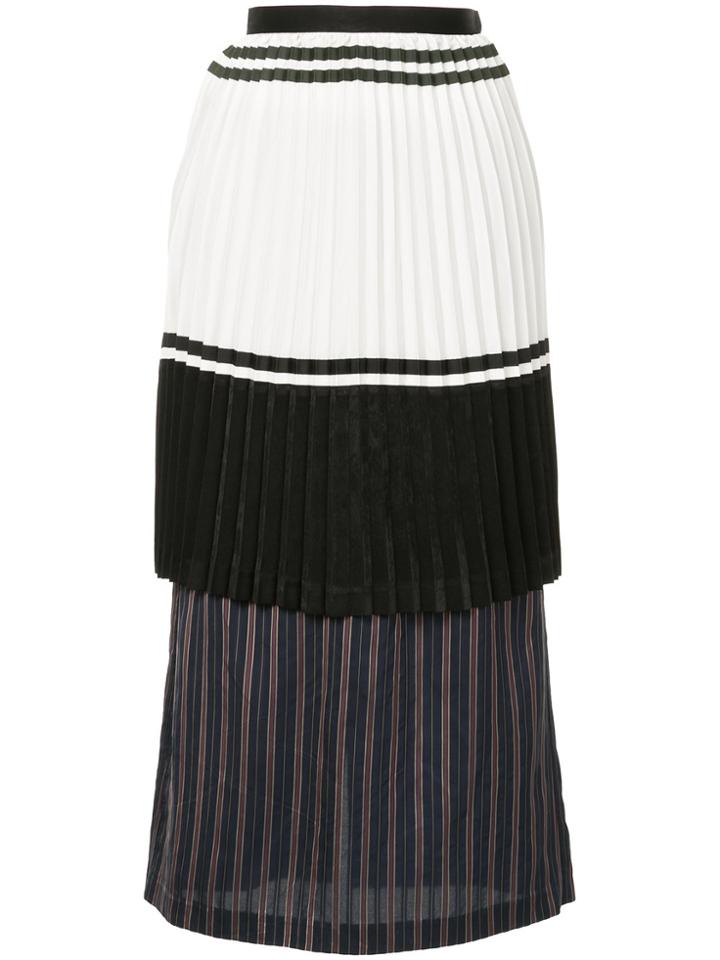 Cleana Layered Multi-stripe Pleated Skirt - Blue