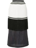 Cleana Layered Multi-stripe Pleated Skirt - Blue