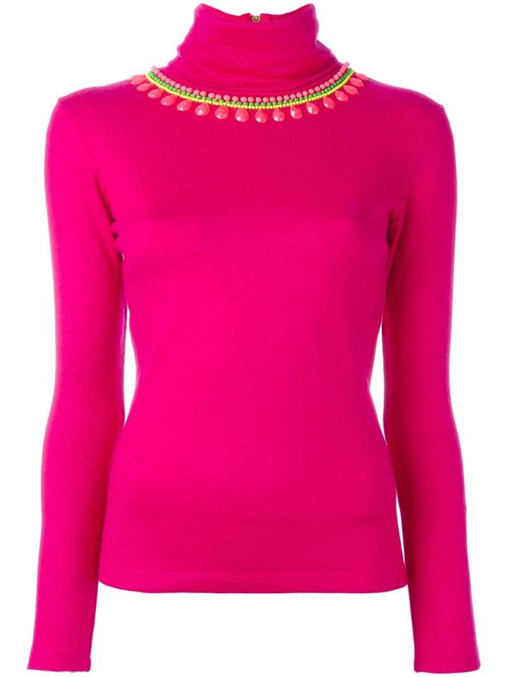 Manish Arora Turtleneck Embellished Pullover, Women's, Size: Medium, Pink/purple, Wool
