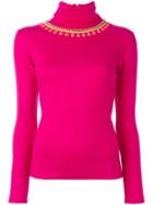 Manish Arora Turtleneck Embellished Pullover, Women's, Size: Medium, Pink/purple, Wool