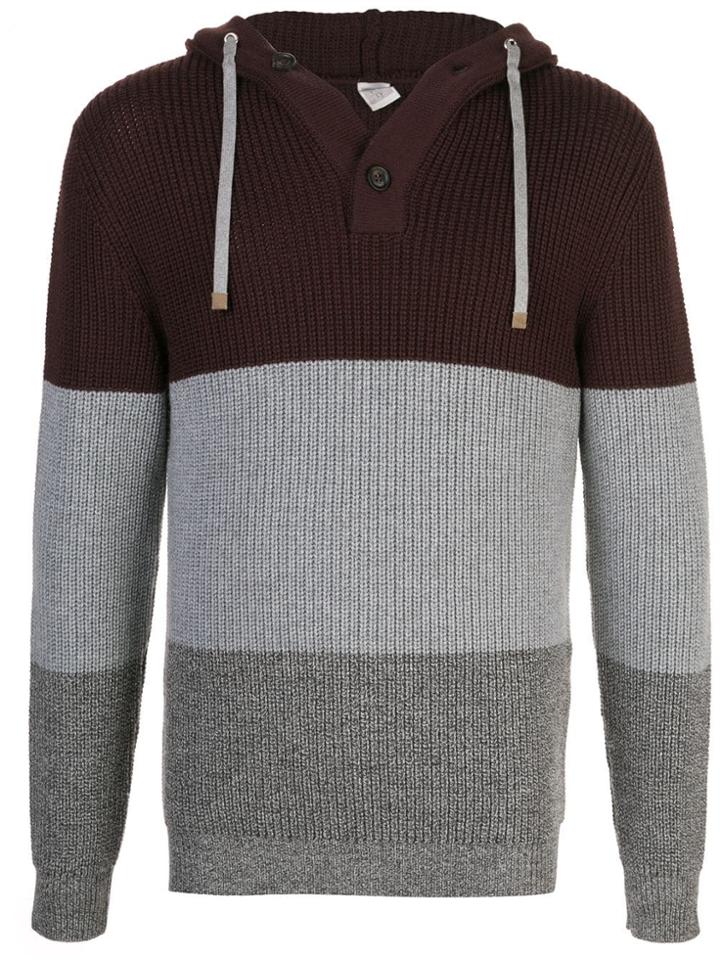 Eleventy Colour Block Hooded Jumper - Purple
