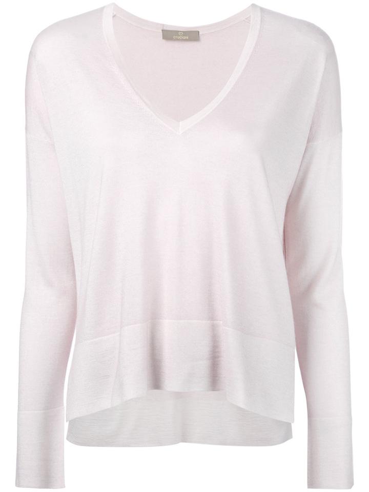Cruciani - V-neck Top - Women - Silk/cashmere - 42, Women's, Pink/purple, Silk/cashmere