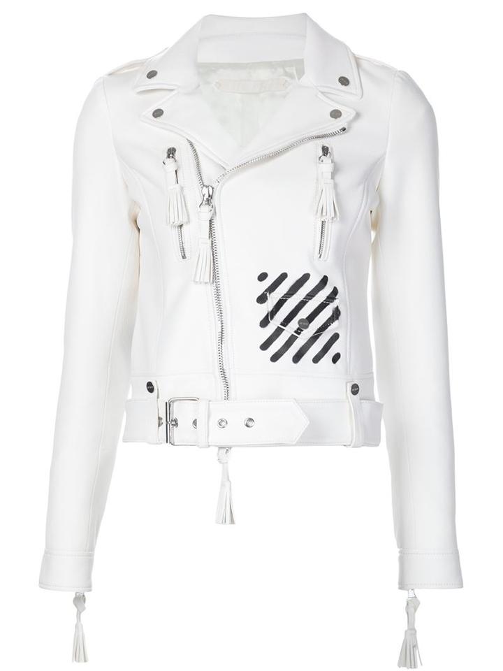 Off-white Classic Biker Jacket, Women's, Size: Small, White, Lamb Skin/viscose
