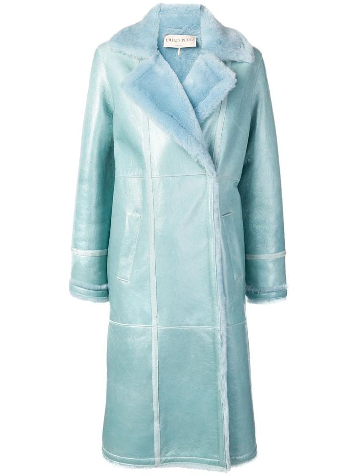 Emilio Pucci Aqua Blue Shearling Coat