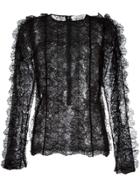Givenchy Ruffled Lace Long Sleeve Top - Black