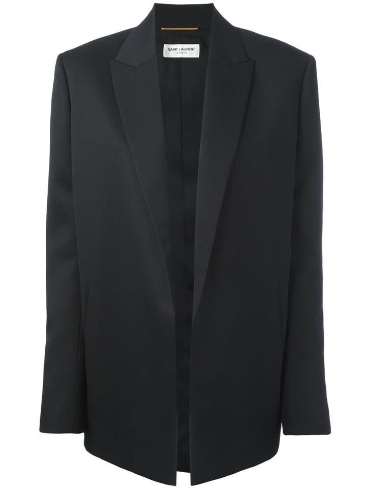 Saint Laurent - Open Front Jacket - Women - Silk/cotton/wool - 36, Women's, Black, Silk/cotton/wool