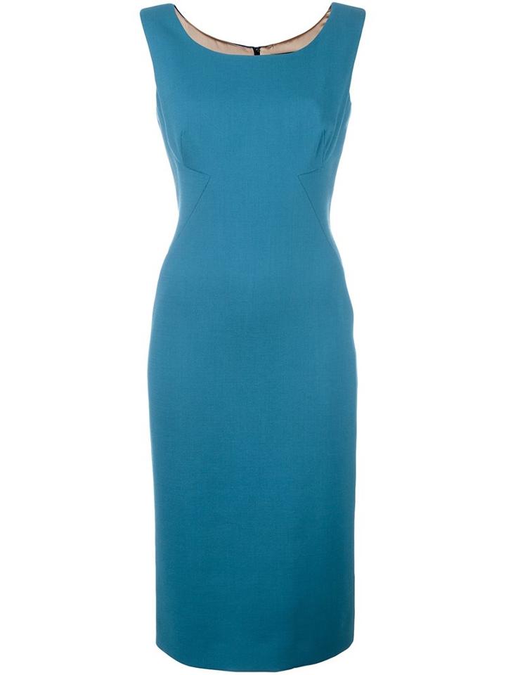 Dolce & Gabbana Fitted Midi Dress, Women's, Size: 46, Blue, Silk/spandex/elastane/virgin Wool