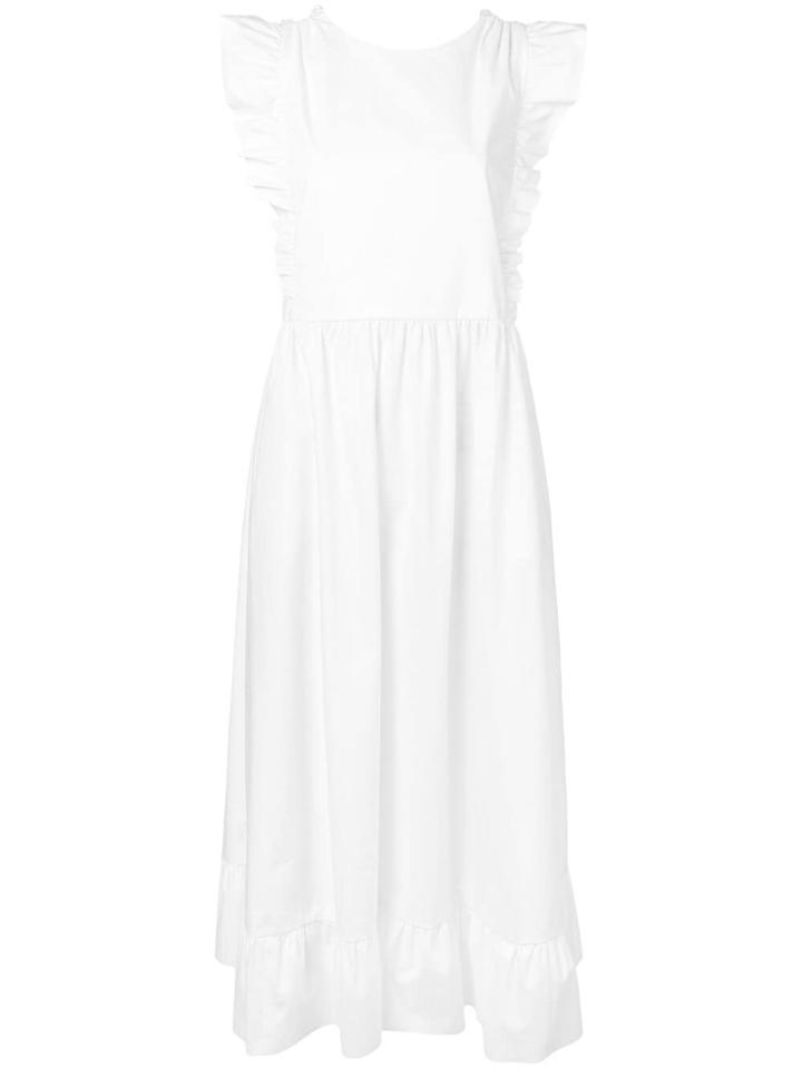 Red Valentino Ruffled Cap Sleeve Long Dress - White