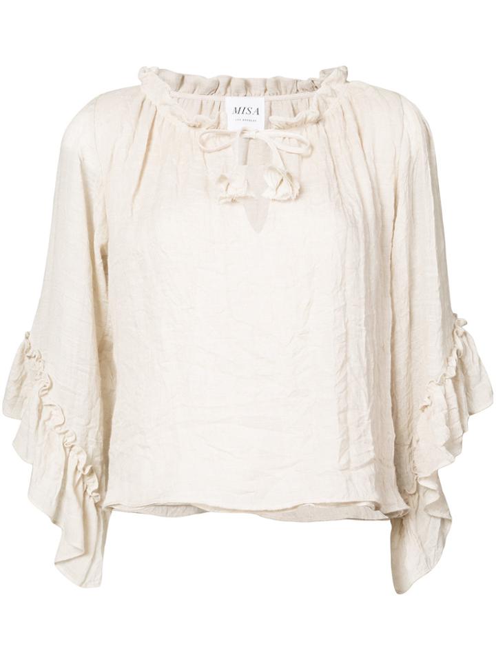 Misa Los Angeles Ruffle Sleeve Blouse - Nude & Neutrals