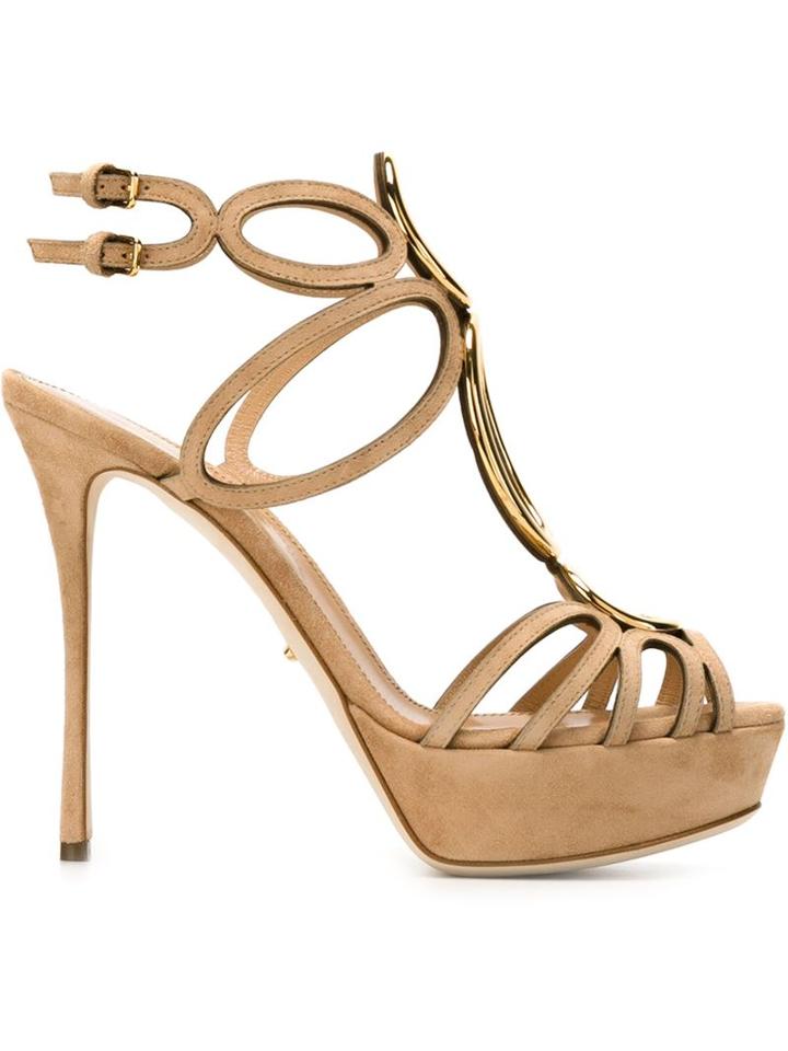 Sergio Rossi Strappy Stiletto Sandals, Women's, Size: 38.5, Nude/neutrals, Leather/suede/metal Other
