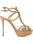 Sergio Rossi Strappy Stiletto Sandals, Women's, Size: 38.5, Nude/neutrals, Leather/suede/metal Other