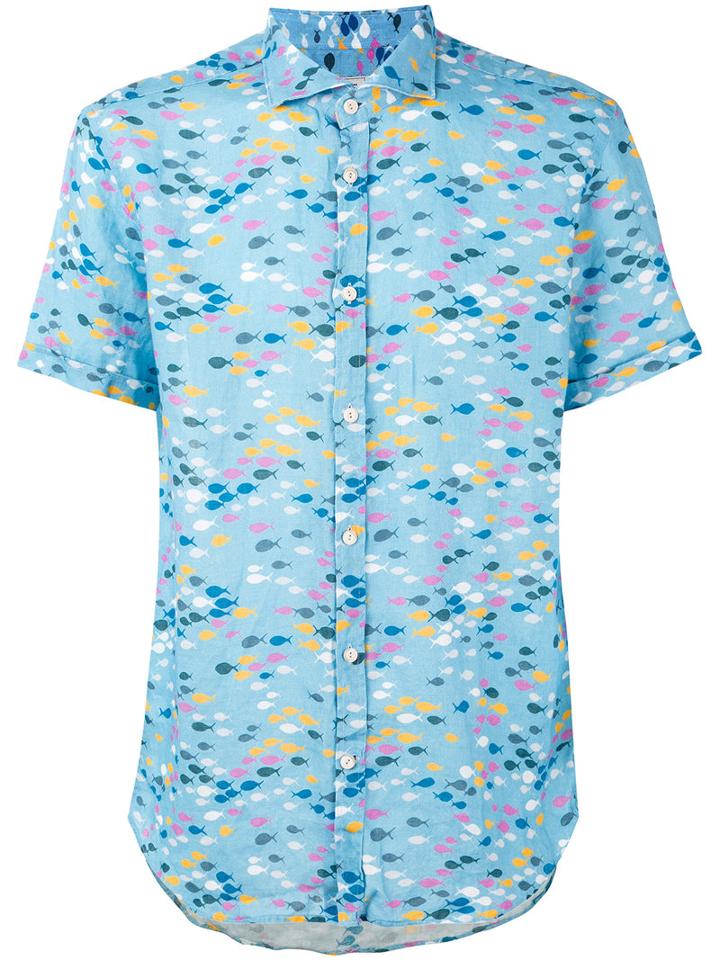 Drumohr - Printed Shirt - Men - Linen/flax - M, Blue, Linen/flax