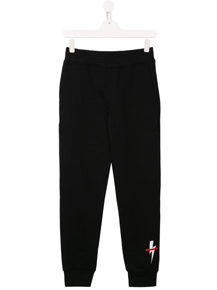 Neil Barrett Kids Lightning Print Track Trousers - Black