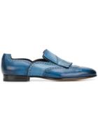 Santoni Fringe And Punch Hold Detailed Loafers - Blue