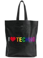 Balenciaga Black Techno Print Leather Shopper Tote