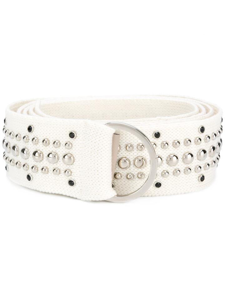 Laneus Studded Adjustable Fit Belt, Women's, White, Cotton/aluminium/glass