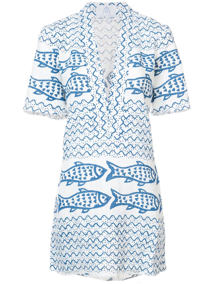 Rebecca De Ravenel Fish Print Mini Dress - Blue