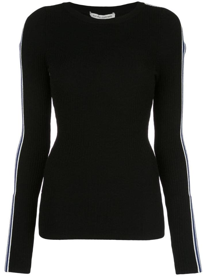 Autumn Cashmere Striped Sleeve Sweater - Black