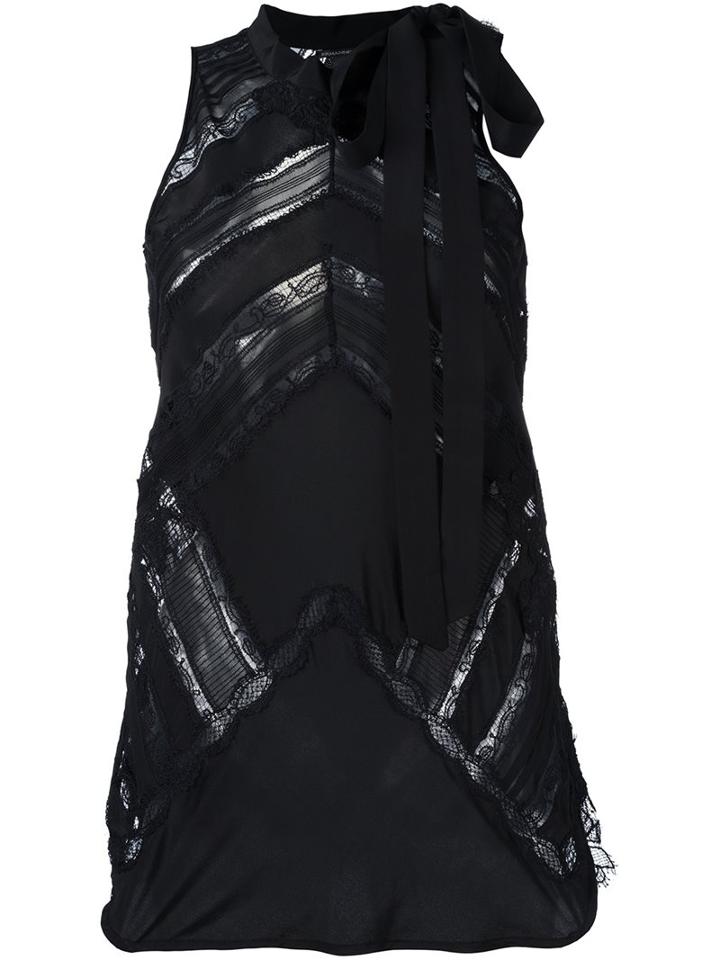 Ermanno Scervino Sleeveless Lace Insert Blouse, Women's, Size: 44, Black, Silk/polyamide