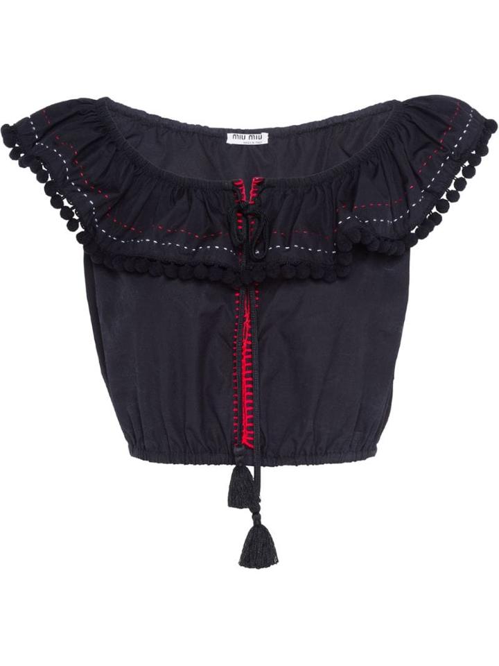 Miu Miu Pompom Details Blouse - Black