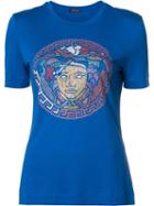 Versace Studded Medusa T-shirt, Women's, Size: 40, Blue, Silk/rayon