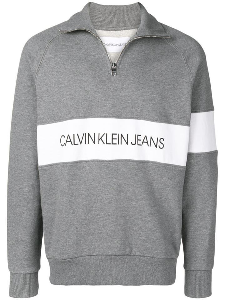 Calvin Klein Jeans Logo Print Half-zip Sweatshirt - Grey