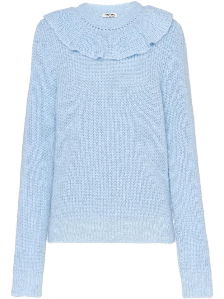 Miu Miu Ruffle Knitted Sweater - Blue