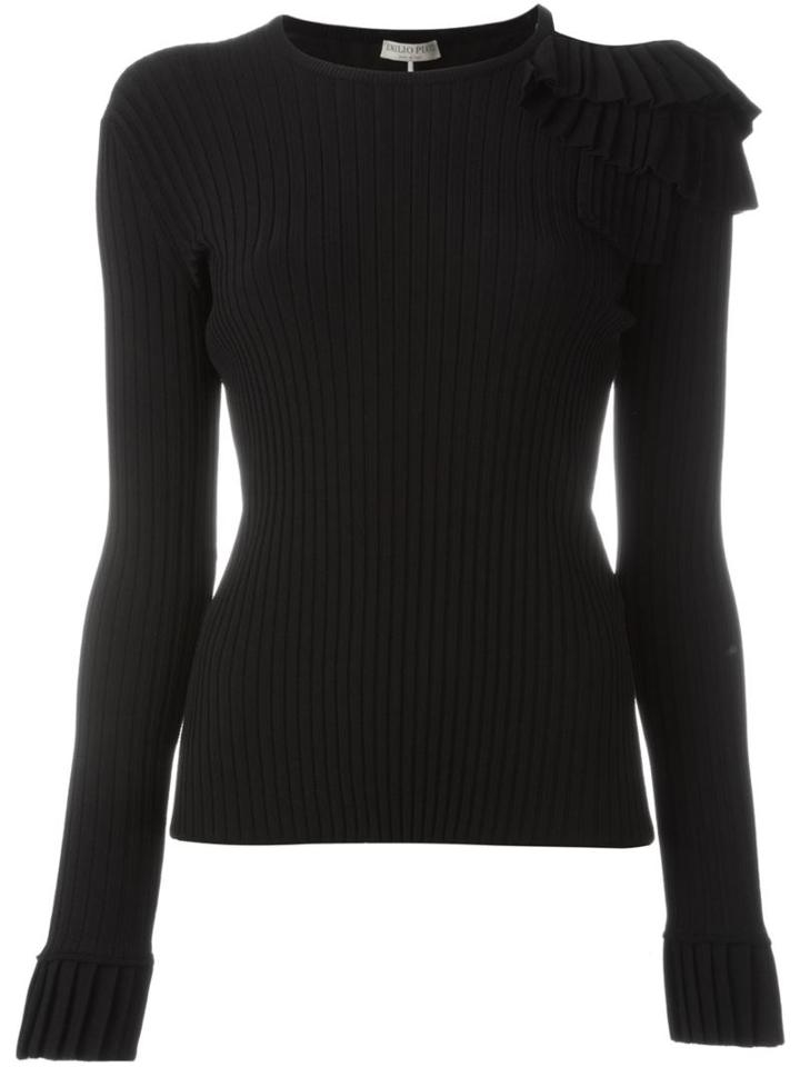 Emilio Pucci Ruffle Detail Ribbed Top, Women's, Size: S, Black, Polyester/rayon