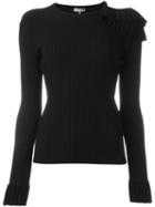 Emilio Pucci Ruffle Detail Ribbed Top, Women's, Size: S, Black, Polyester/rayon