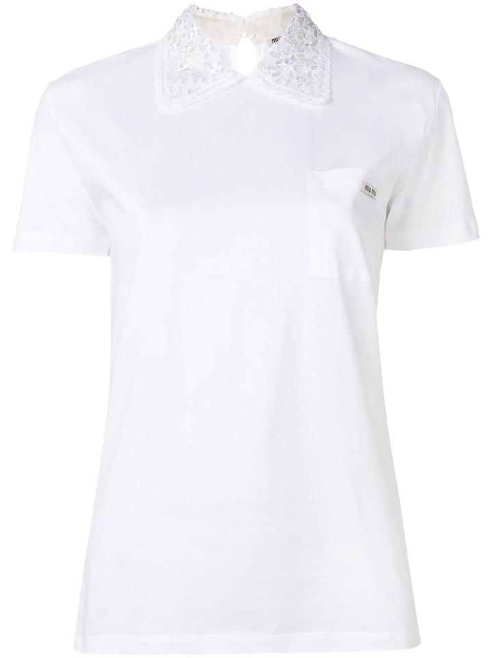 Miu Miu Organza-trimmed Jersey Top - White