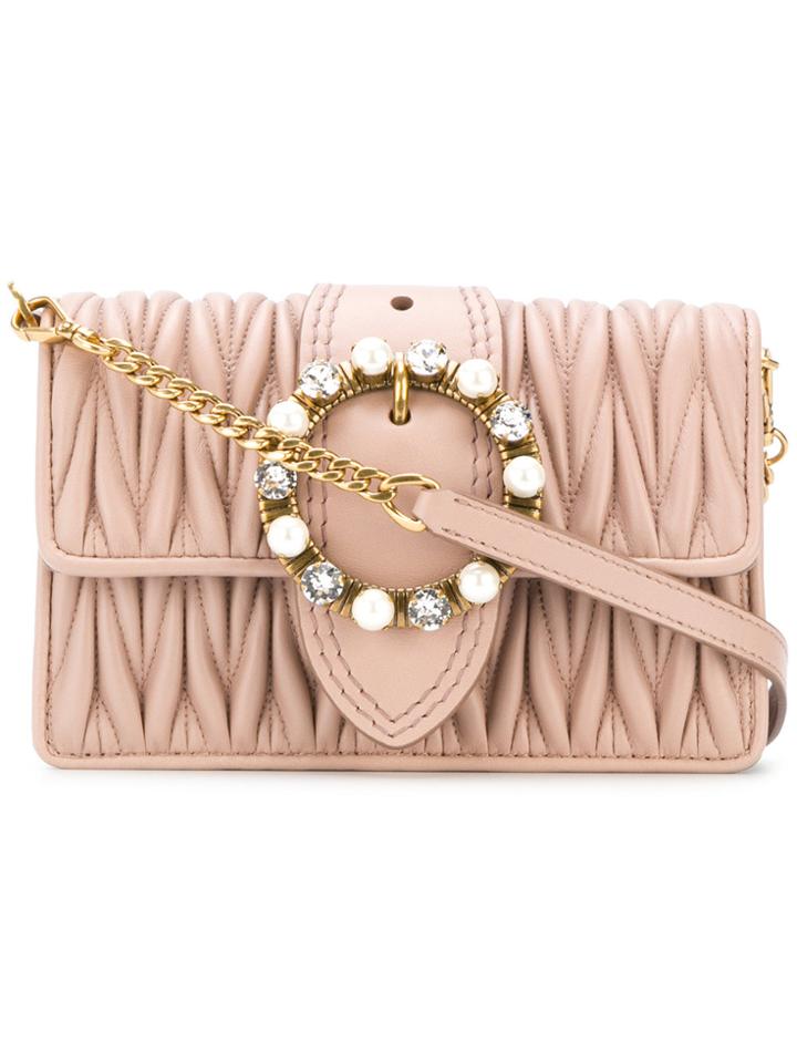 Miu Miu Crystal Buckle Matelassé Shoulder Bag - Pink & Purple