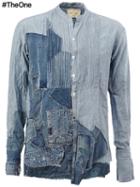 Greg Lauren Patchwork Denim Shirt, Men's, Size: 2, Blue, Cotton/linen/flax