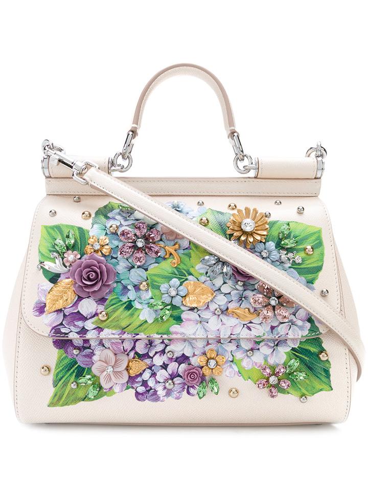 Dolce & Gabbana - Medium Sicily Handbag With Appliqués - Women - Leather/crystal/brass - One Size, Nude/neutrals, Leather/crystal/brass